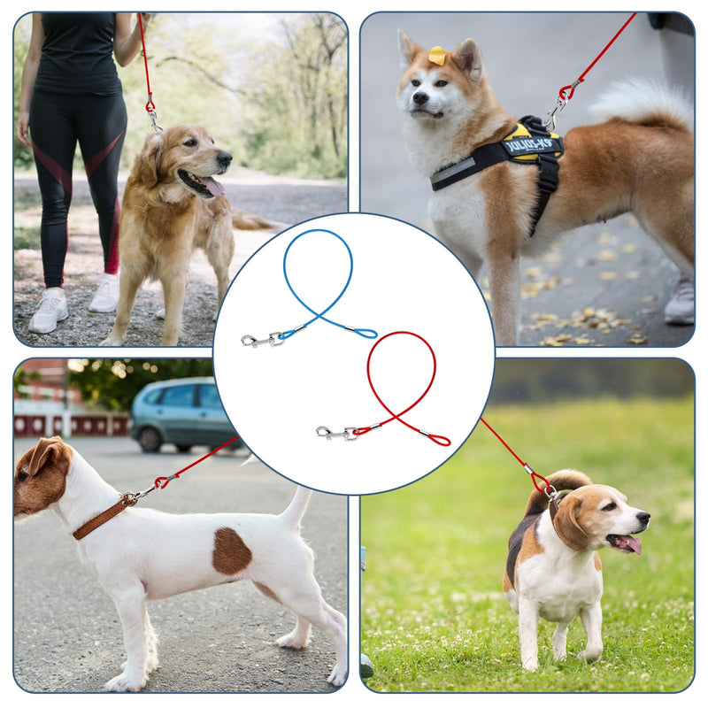 Chew Proof Cable Dog Leash Extension, 2 Pack Metal Cable Leads, Heavy Duty Dog Leash Non-Tangle Connect Leash for Any Leash & Collar & Harness, Dog Leash Extender (Red, Blue) - BeesActive Australia