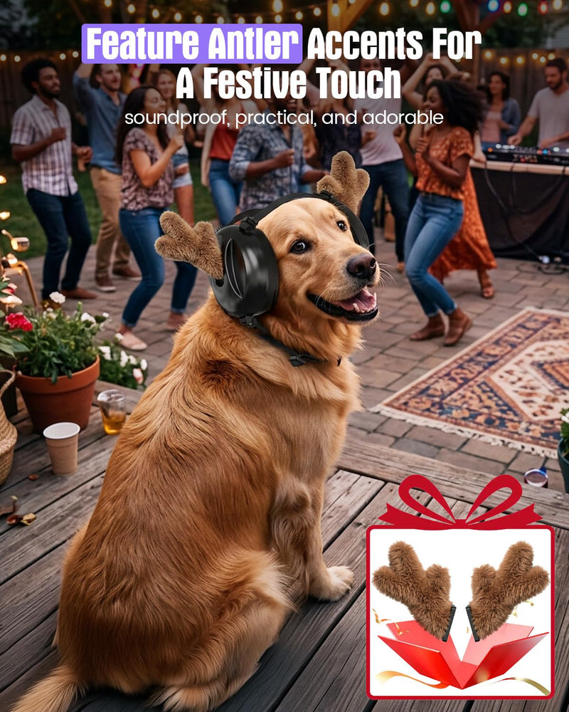 Dog Ear Muffs Noise Protection, Oval Design for Dogs Noise Cancelling for Fireworks Thunder, with Antlers & Calming Scent Pads, Dog Anxiety Ear Muffs for Medium Large Dogs