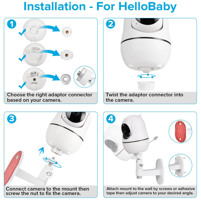 Adjustable Baby Monitor Mount for HelloBaby HB65/HB40/HB6550/HB66/HB6339/HB6550 Pro, ANMEATE SM935E, Universal Baby Monitor Wall Mount with Perfect View and Easy to Install - BeesActive Australia
