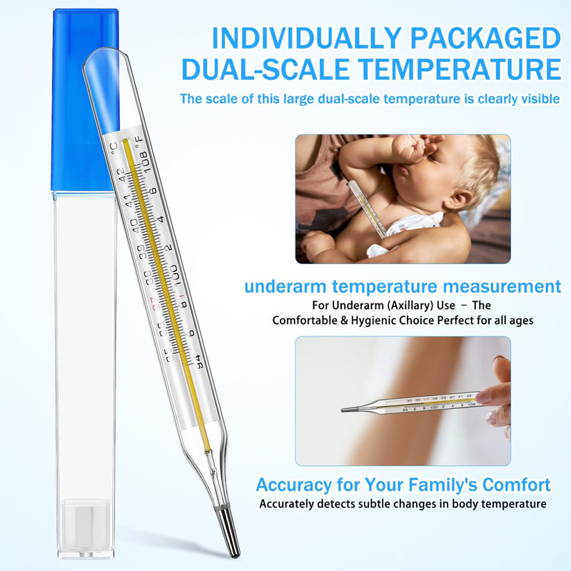 Glass Cuban Temperature Thermometers: Thermometers for Fever - Old Fashioned Axillary & Oral Thermometer for Adults Kids Elderly ℃ & ℉