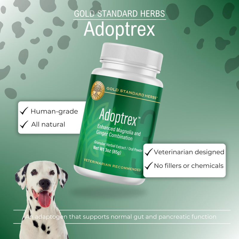 Adoptrex Gut and Pancreatic Function Support Supplement for Dogs by Gold Standard Herbs, All Natural Magnolia and Ginger Combination Powder (85 gram) 85 gram - PawsPlanet Australia