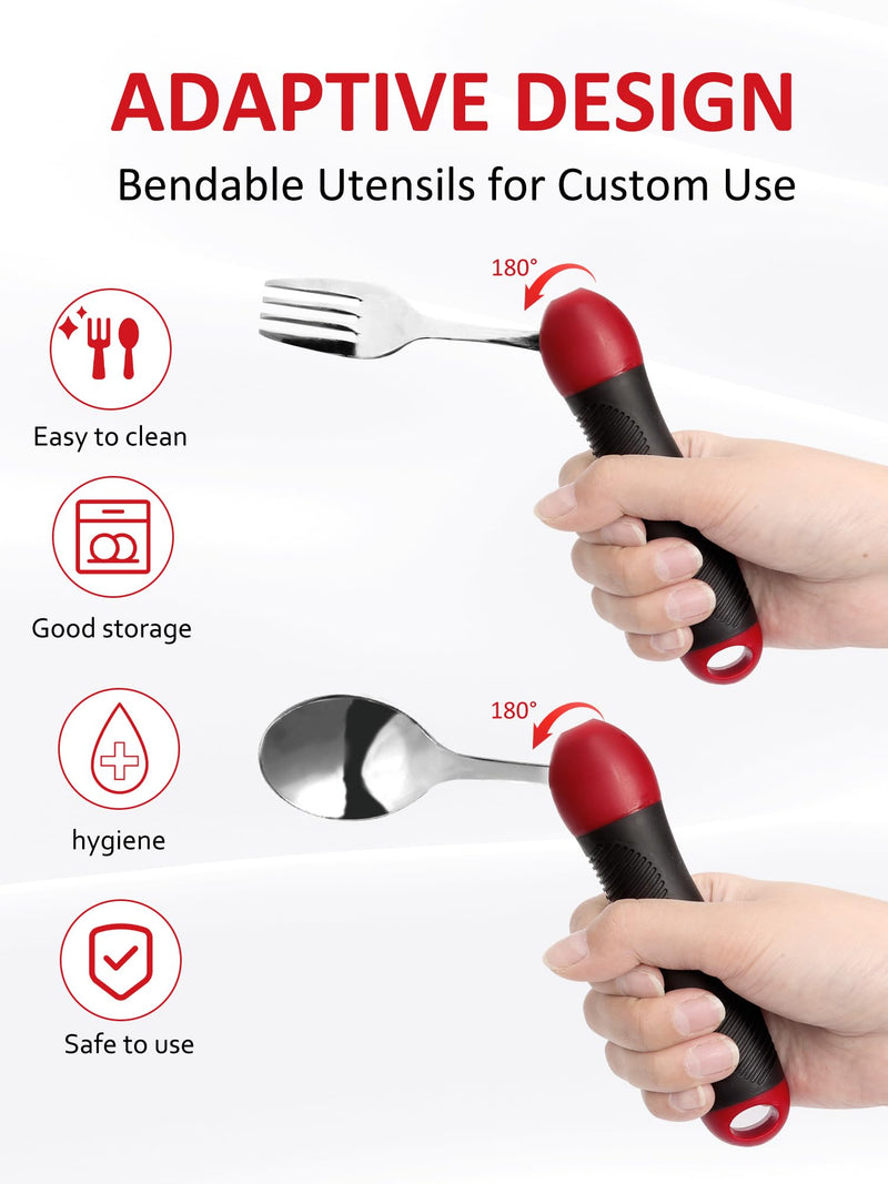 Adaptive Utensils, Weighted Special Supplies Spoon Fork Set, Weak Hand Grip & Handicapped & Parkinsons Aids for Living, Arthritis for Hand Tremors, Travel Eating Utensils for Disabled, Elderly, Adults - BeesActive Australia