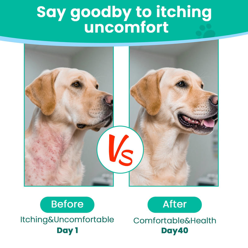 VUN Dog Allergy Relief Chews,Itchy Skin and Coat Relief,Paw Licking Support with Omega 3 Fish Oil,Probiotics Colostrum for Seasonal Allergy and Hot Spot,Immune Supplement for Dogs-100 Soft Chews