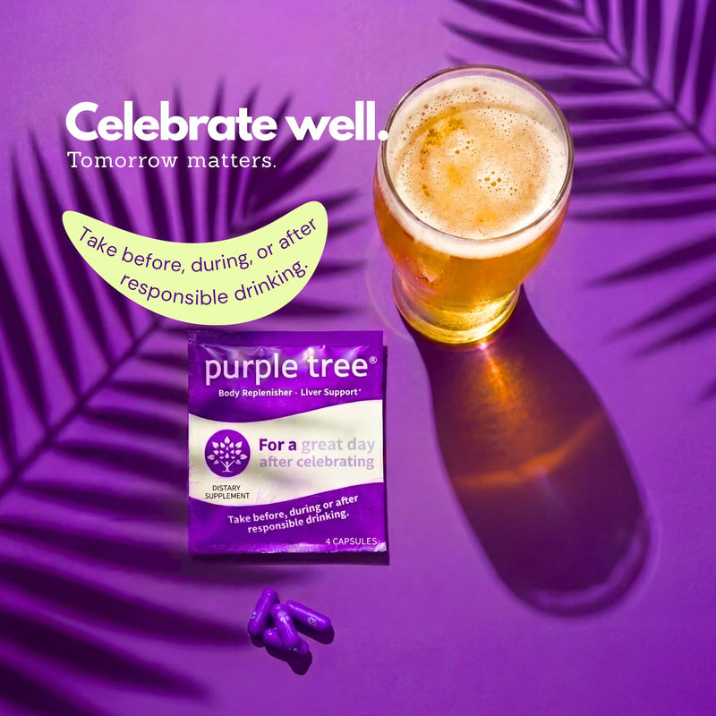 purple tree Post-Celebration Wellness Supplement | Liposomal Dihydromyricetin (DHM), L-Glutathione, Milk Thistle for Liver Support & Hydration | Electrolytes, B Vitamins, Willow Bark | 60 Capsules 60 Count (Pack of 1)