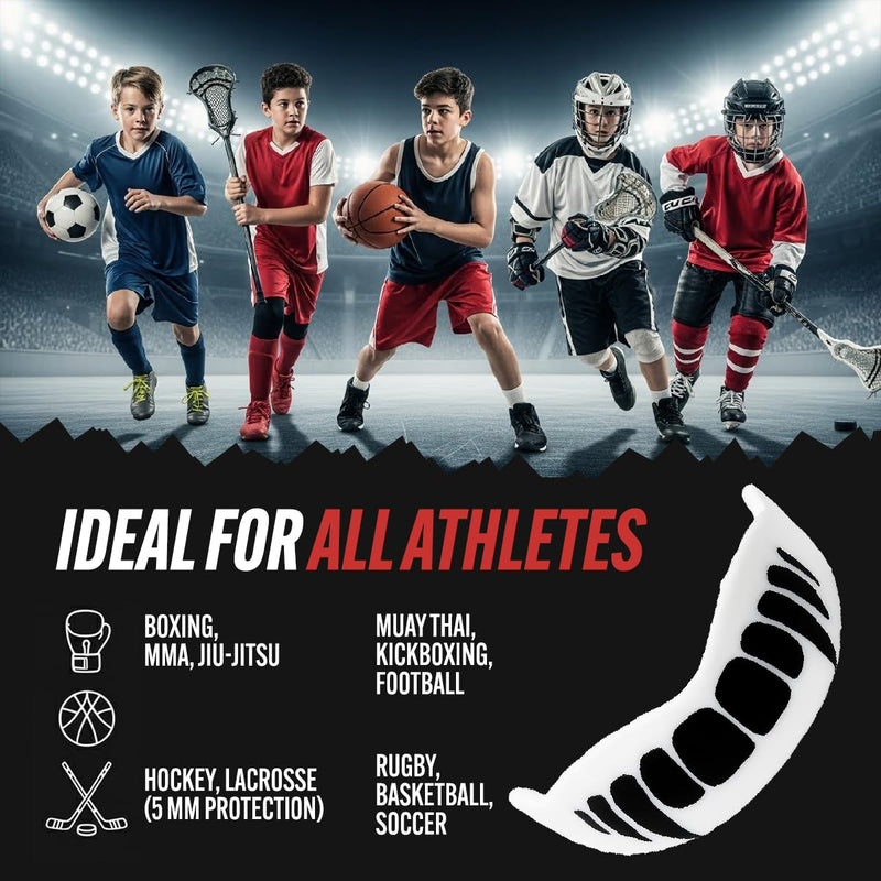 Sports Mouth Guard - Black Fangs Youth Mouth Guard with Boil & Bite Custom Fit- Premium Impact Mouthguards for All Sports - Trusted by Athletes Nationwide for Superior Protection and Fit - BeesActive Australia
