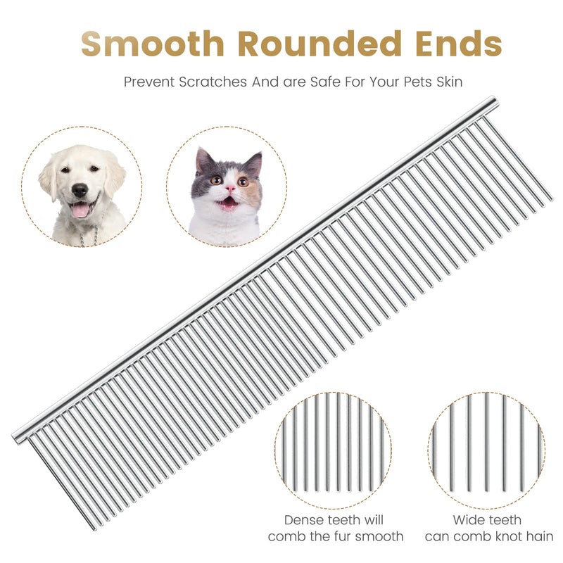 Cat and Dog Grooming Comb, Stainless Steel, Removes Hair and Fleas, Silver