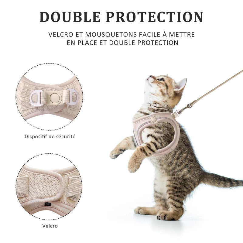 Qianruida Dog Harness for Cats, Step-In Dog Harness with Leash, Reflective Breathable Mesh Soft Comfortable Adjustable Vest for Small Dogs Cat Harness for Hiking Running (Beige XXXS) BEIGE - BeesActive Australia
