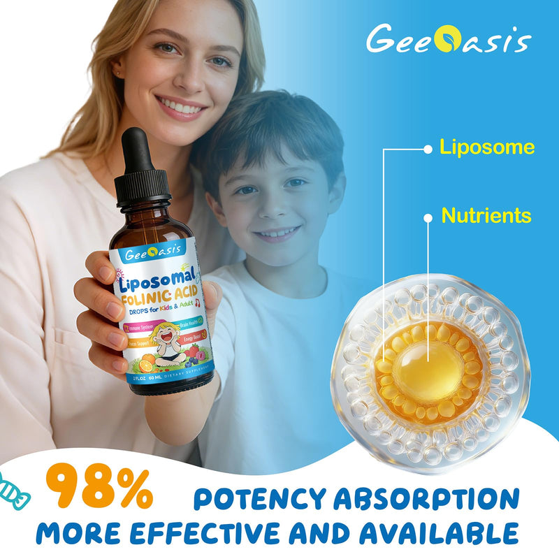 Liquid Folinic Acid & Methylfolate Drops for Kids, 2 Fl Oz | Folic Acid Supplement with Methylated B12 for Women, with Zinc Citrate, Vitamin B6 & C