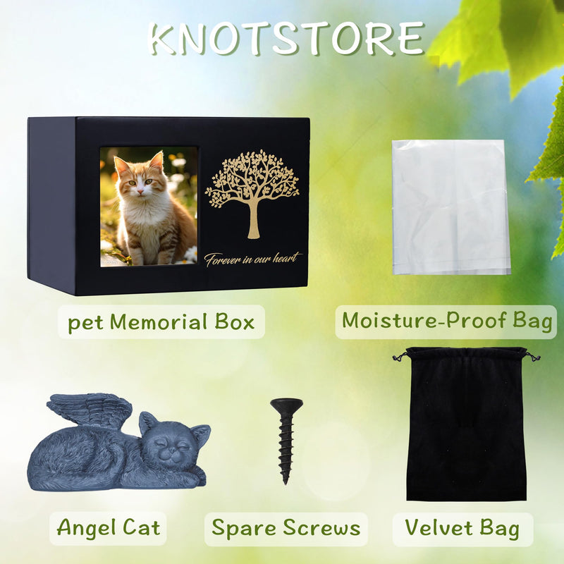 DiDiBirDi animal urns for cats, pet cremation box, cat urn for ashes, black cat urns made of wood for ashes, comes with a cat angel statue made of resin and a velvet bag for storage set 1 - BeesActive Australia