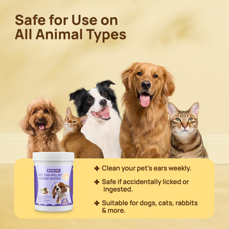HICC PET Dog Ear Cleaner Wipes, Gentle Removes Ear Wax, Odour and Smell, Soothe Pet Ear Discomfort, All Natural Ingredients Dog Ear Wipes, Coconut Scent, 50 Count Coconut 50 Count