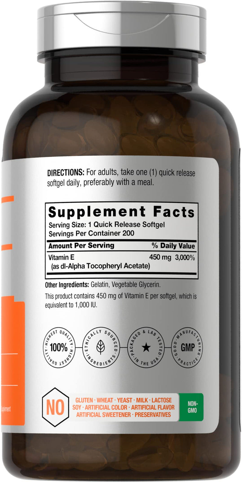Horbäach Vitamin E 1000 IU Softgel Capsules | 200 Count | Non-GMO, Gluten Free, Preservative Free | Vitamin E Oil - BeesActive Australia