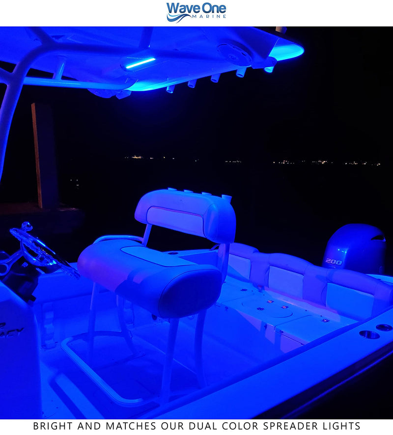 Wave One Marine Dual Color T-Top LED Light with Switch | Boat Courtesy Cockpit Helm Light | Waterproof Bar Housing | Stainless Hardware | IP68 (24" White & Blue) 24" White & Blue - BeesActive Australia