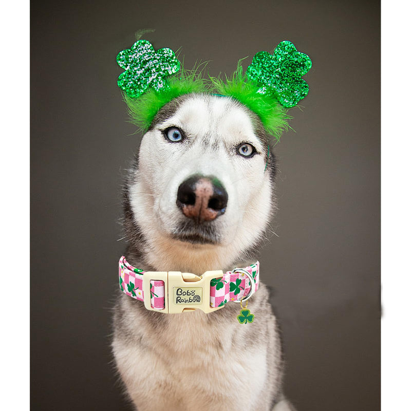St Patrick's Day Dog Collar-Trefoil Dog Collar Spring Pet Collar Adjustable Cute Pet Collar Soft Pink Dog Collar Holiday Puppy Collar Geen Cotton Necklace Gift for Large Dogs Large (Pack of 1) TrefoilⅡ - BeesActive Australia