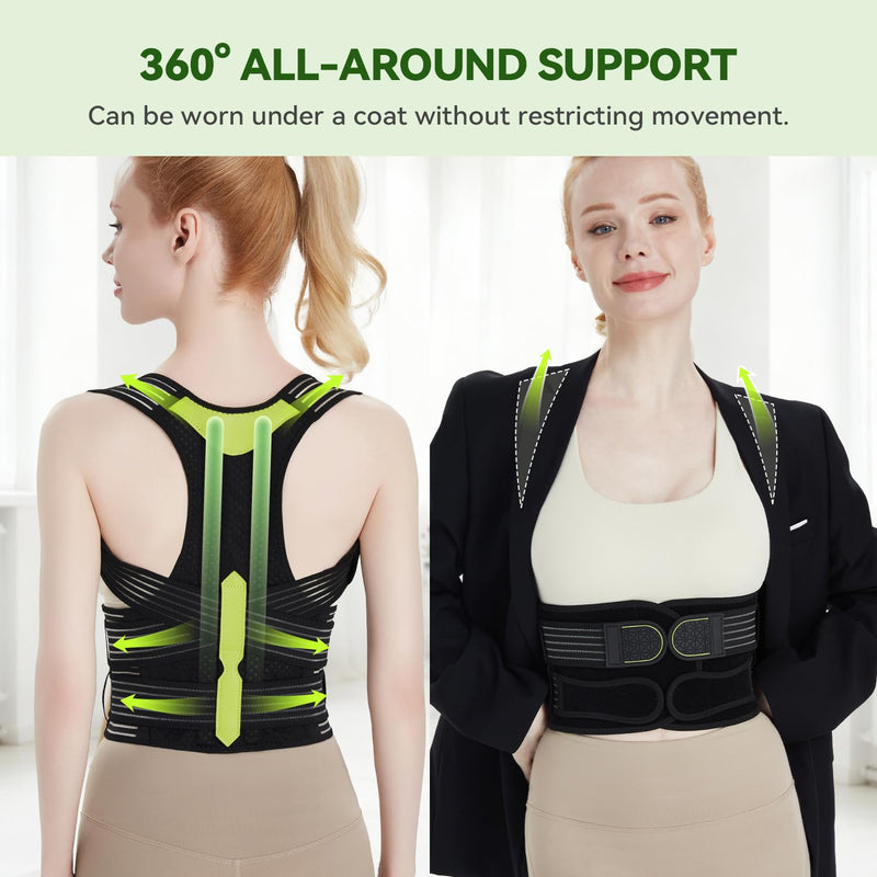 Posture Corrector for Women and Men, Invisible Full Back Support Brace with Enhanced Breathable Mesh, Shoulder Straightener for Back & Neck Pain Relief, Scoliosis & Posture Improvement, Medium Black M (Waist 30.70"-37.79")