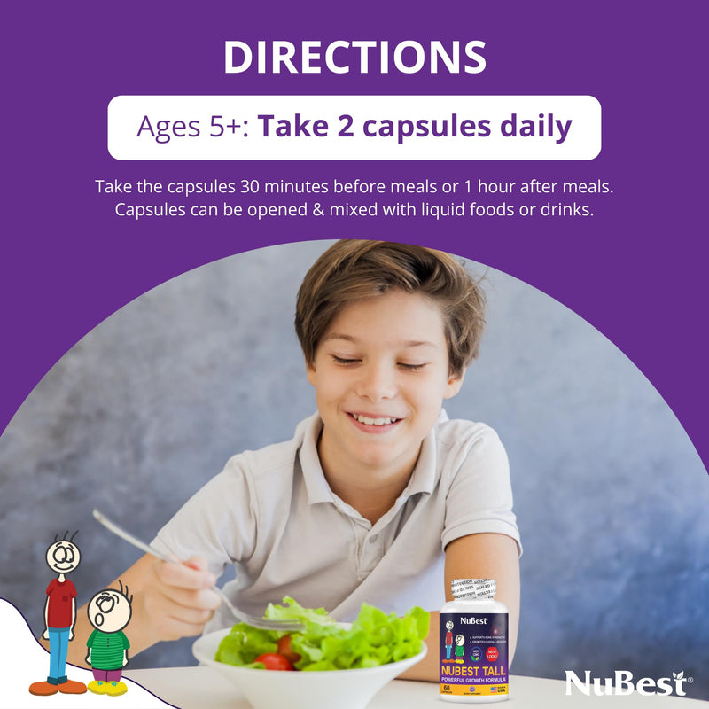 NuBest Tall | Support Bone Strength, Bone Health, Enhanced Immune and Whole Body Wellness with Calcium, Collagen, and Herbs for Ages 5+ & Teens | 60 Capsules | 1 Month Supply Authentic 60 Count (Pack of 1)