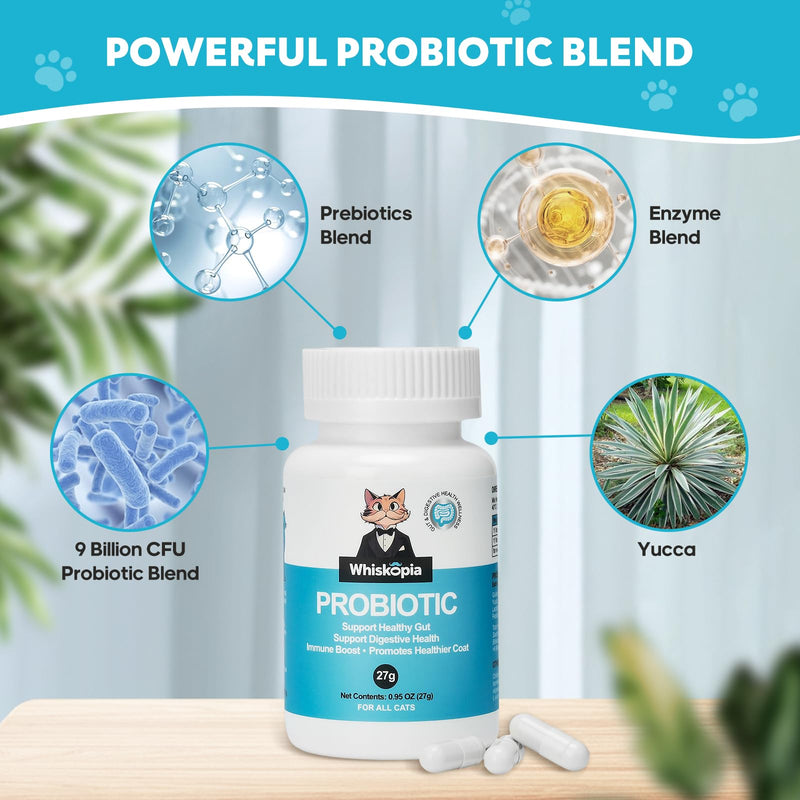 Probiotics for Cats - Cat Probiotic Supplement for Digestive & Gut Support, Diarrhea Relief, Immunity Booster, Cat Probiotic Powder with 9 Billion CFU and Prebiotics, 60 Capsules