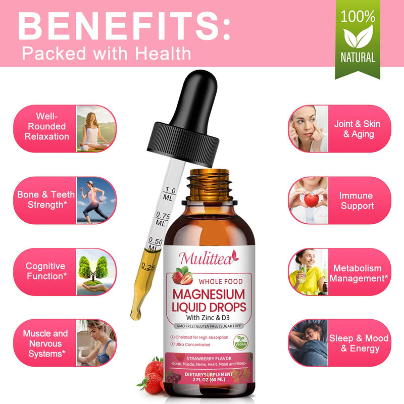 Magnesium Glycinate Liquid, High Potency Magnesium Glycinate & Whole Food Nutrition, Sugar Free Vegan Non-GMO Complex Supplement Promotes Nerv,Relaxation,Muscle,Sleep Support* 2 Fl Oz (Pack of 2)