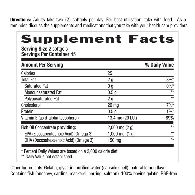 Country Life Omega 3 Mood Fish Oil, 2000mg, 90 Softgels | EPA & DHA for Brain, Heart & Mood Support, Lemon Flavor, No Fishy Aftertaste, Gluten Free, Non-GMO