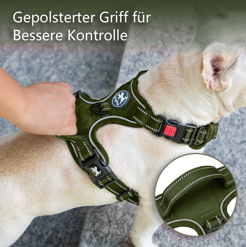 PoyPet No-Pull Dog Harness, Reflective Dog Harness for Non-Choking Dogs, Adjustable Soft Padded Pet Vest with Easy Control Handle for Medium Dogs (Army Green, M) Army Green - BeesActive Australia