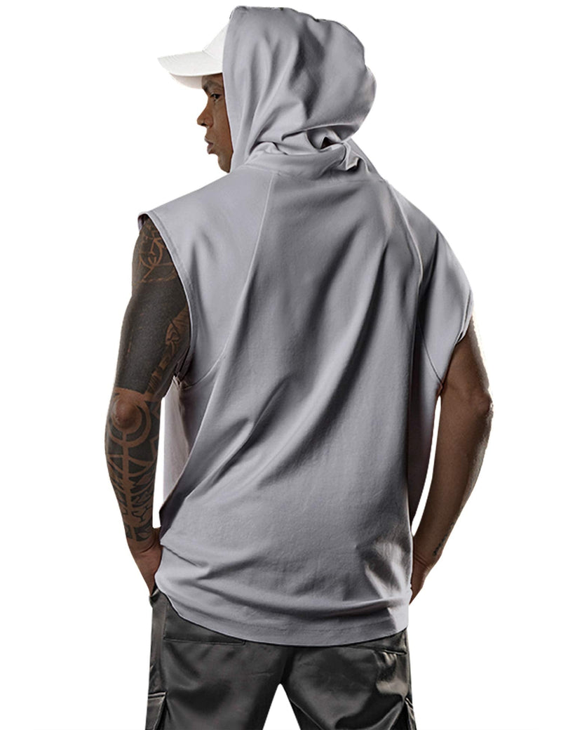 Men's Workout Hooded Tank Tops Bodybuilding Muscle Cut Off T Shirt Sleeveless Gym Hoodies Grey X-Large - BeesActive Australia