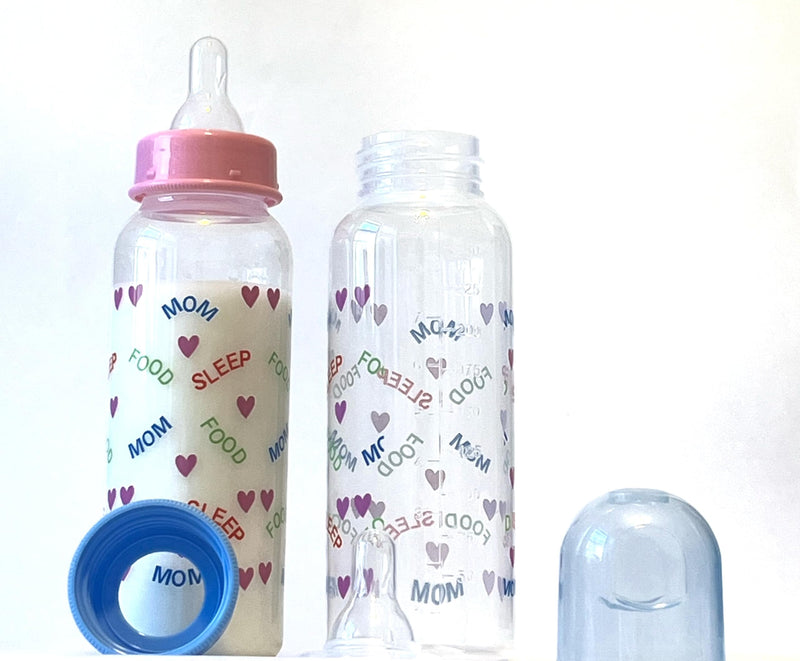 Baby Feeding Bottles, 8 Ounces for Infants, Newborn, Mom Food Sleep Heart Colorful Sets (Pack of 4) - BeesActive Australia