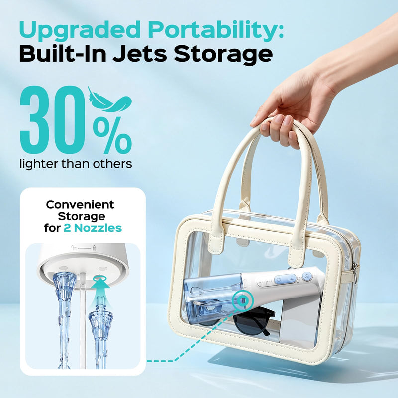 COSLUS C51 Portable Water Flosser for Teeth: 3 Modes & 6 Pressure Settings with Jet Mode Water Dental Pick for Orthodontic, Braces, Sensitive Gums, Compact for Travel, 300ML for Multiple Users, White Arctic White