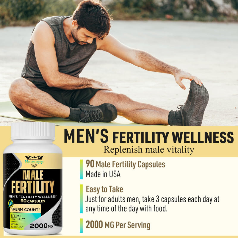 Fertility Supplements for Men Sperm Count & Motility - 90 Capsules | Mens Fertility Supplements With CoQ10, Maca Root, Zinc, Nac & Folate, Pre-Conception Support for Him, Men Prenatal Vitamins 90 Count (Pack of 1)