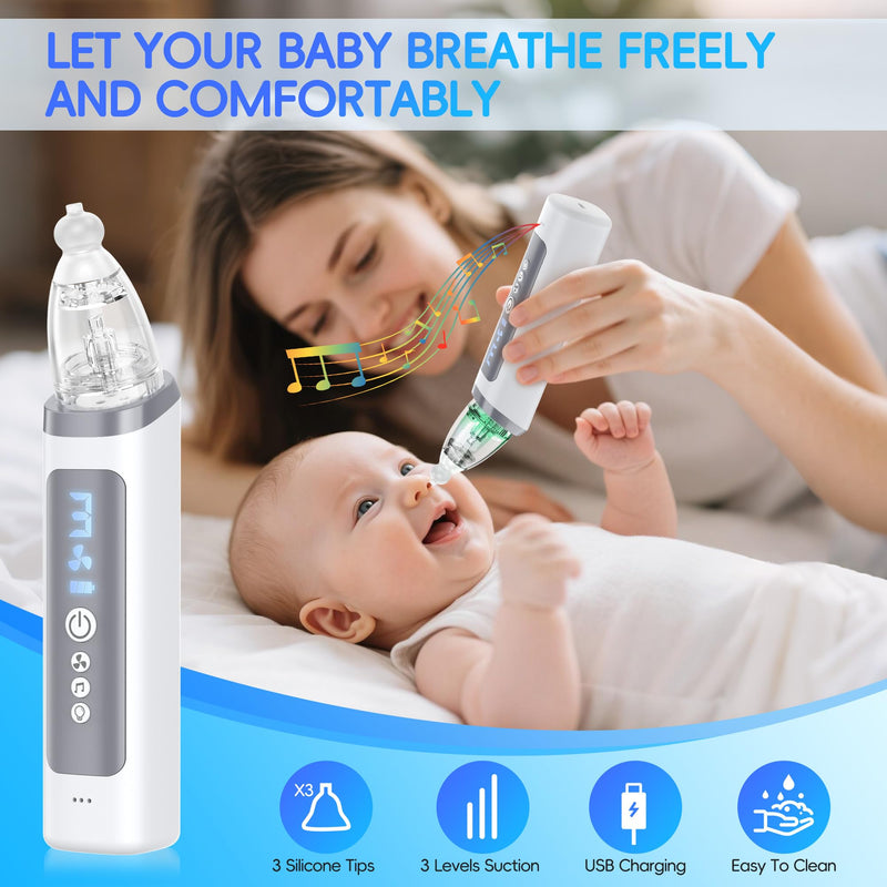 Nasal Aspirator for Baby, Electric Nose Sucker for Baby & Toddler, Congestion Relief with 3 Levels Suction,Soothing Light & Nursery Rhymes (Large A) Large A