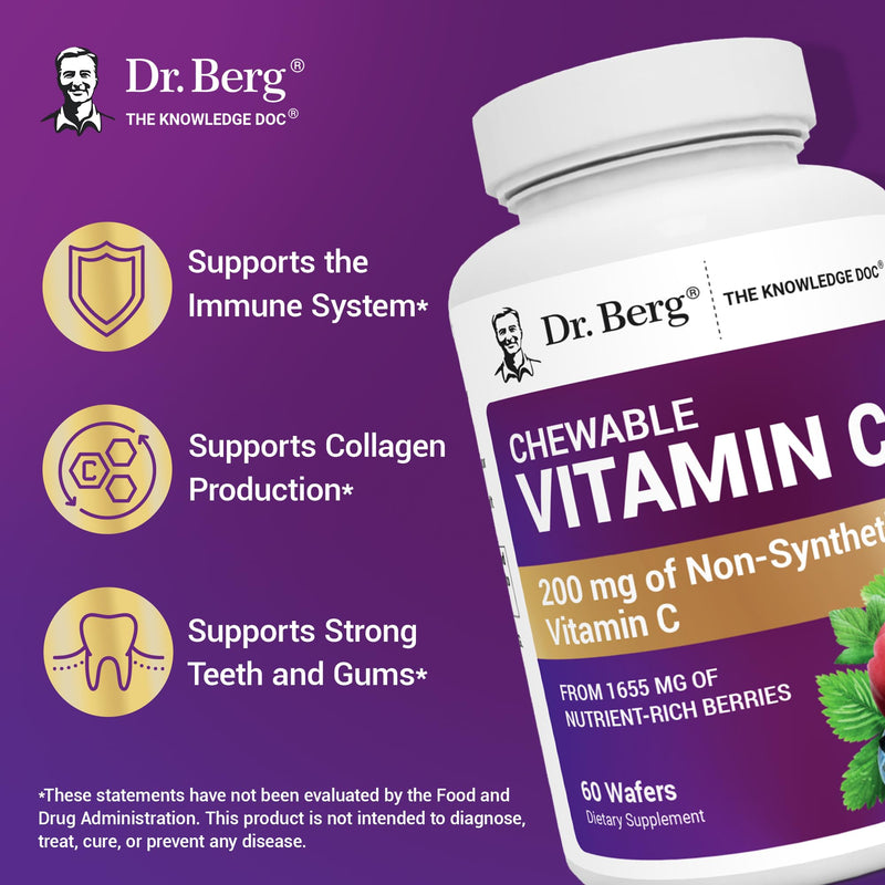 Dr. Berg Chewable Vitamin C Complex - Made with Organic, Non-GMO Berries - 60 Delicious Wafers 60 Count (Pack of 1)