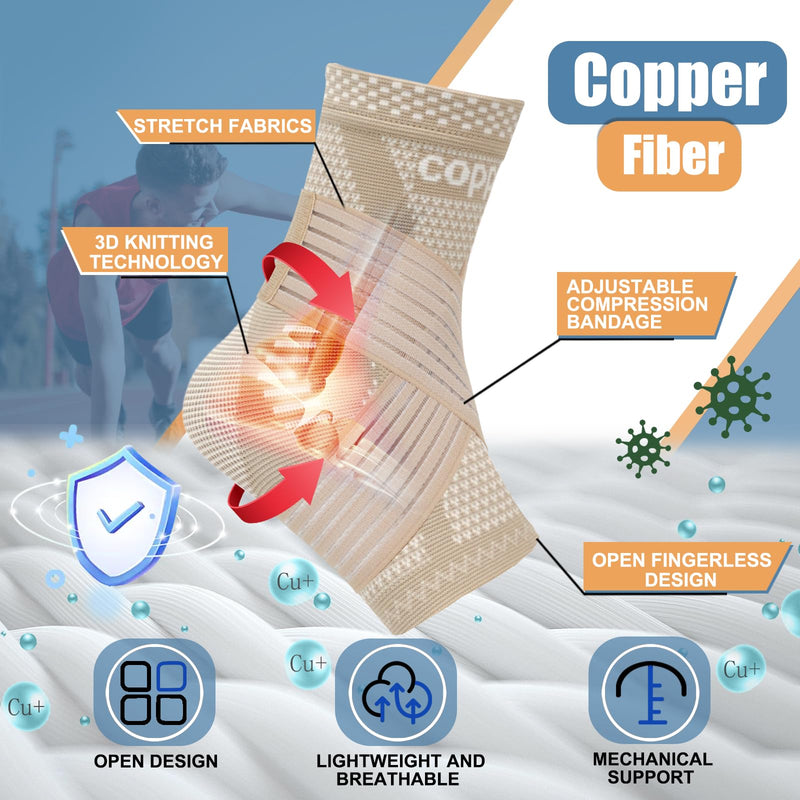 LISEPWU Copper Ankle Brace with Adjustable Compression Bandage, Ankle Support Compression Sleeve for Men & Women, for Foot Pain, Sprained Recovery, Achilles Tendonitis, Sports Protection(Skin Tone M) Skin Tone Medium - BeesActive Australia
