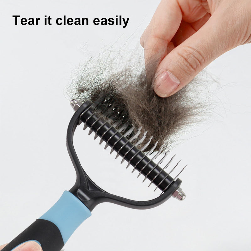 Souvik dog brush long hair undercoat brush for dogs and cats removes undercoat and tangles gentle care for long hair double-sided comb with massage effect blue - BeesActive Australia