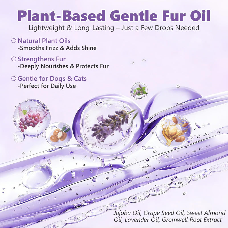 UNEK Pet Fur & Coat Oil 30ml, Leave-In Dog & Cat Conditioner, Lavender Scent, Anti-Tangle & Nourishing, Pet Grooming Product for Sensitive Skin & All Coat Types