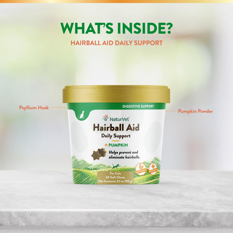 NaturVet – Hairball Aid Supplement for Cats - Plus Pumpkin – Helps Eliminate & Prevent Hairballs – 60 Soft Chews - BeesActive Australia