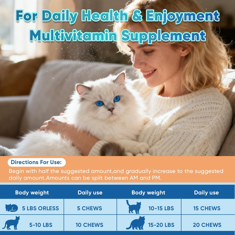 550 Chews Cat Multivitamin with 16 Active Ingredients (Vitamin A, C, B1, B6, D3, Taurine & More) – Supports Coat, Immune, Growth, Digestion, Joints, Poor Condition & Diet Change – for All Cats