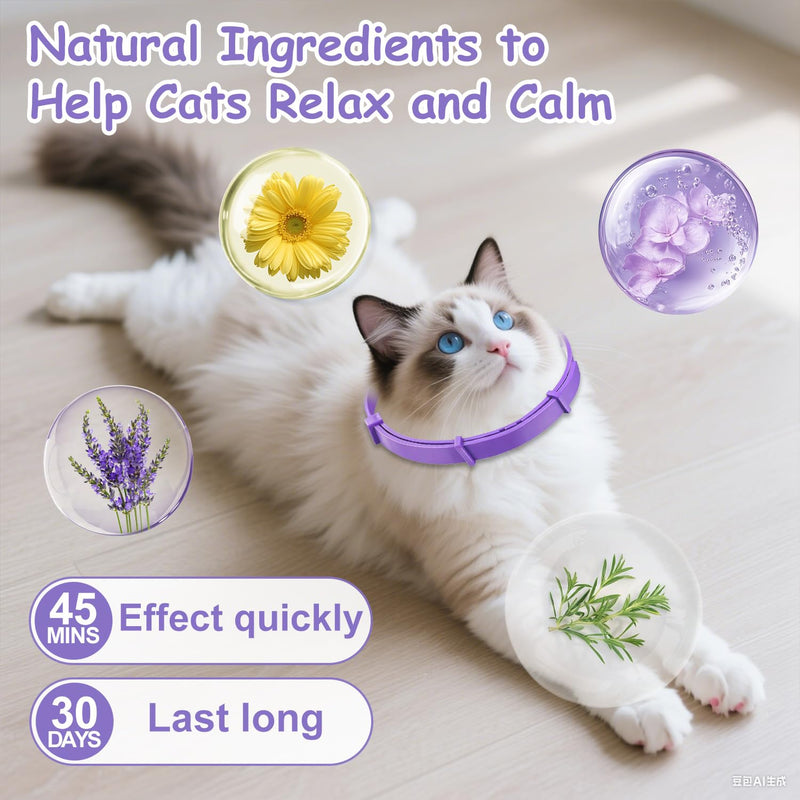 Calming Collar for Cats 4-Pack Cat Calming Collar Adjustable Soother Anxiety Relief Waterproof cat Calming Products 30-Day Stress Relief (Purple) purple