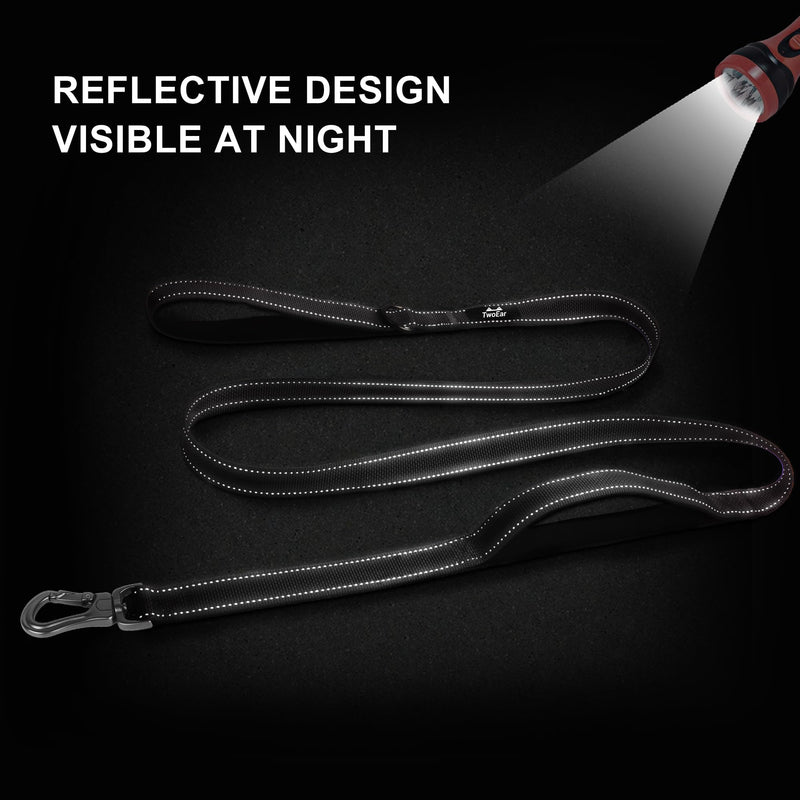 TwoEar 6FT 1IN Strong Black Dog Leash with 2 Padded Handles, Traffic Handle Extra Control, Comfortable Soft Dual Handle, Auto Lock Hook, Reflective Walking Lead for Small Medium and Large Dogs 1 in x 6 ft - BeesActive Australia