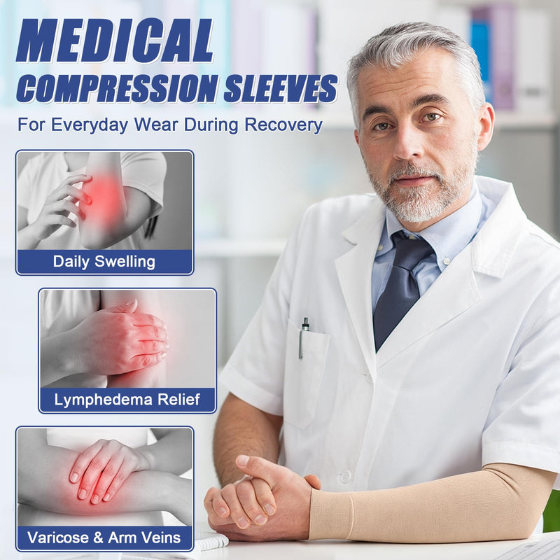 beister Compression Arm Sleeve, 20-30 mmHg Medical Support for Women Beige X-Large