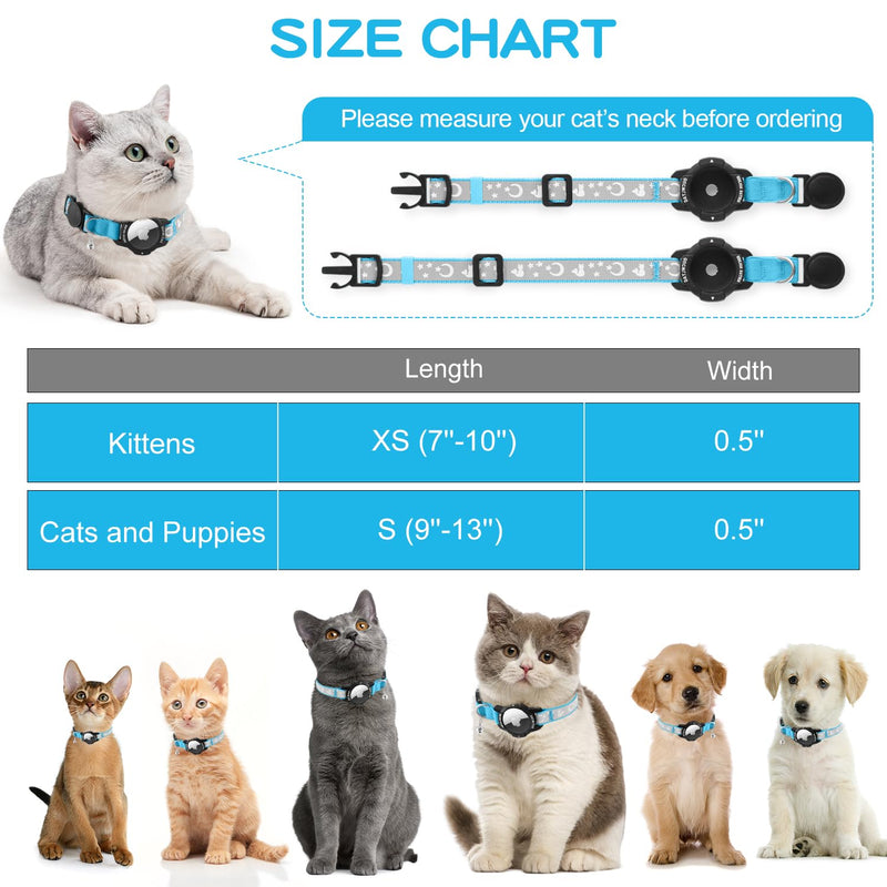 Reflective Airtag cat collar with safety clasp and bell, adjustable cat collar with Apple Airtag case (blue, cats and puppies 23-33cm) blue - BeesActive Australia