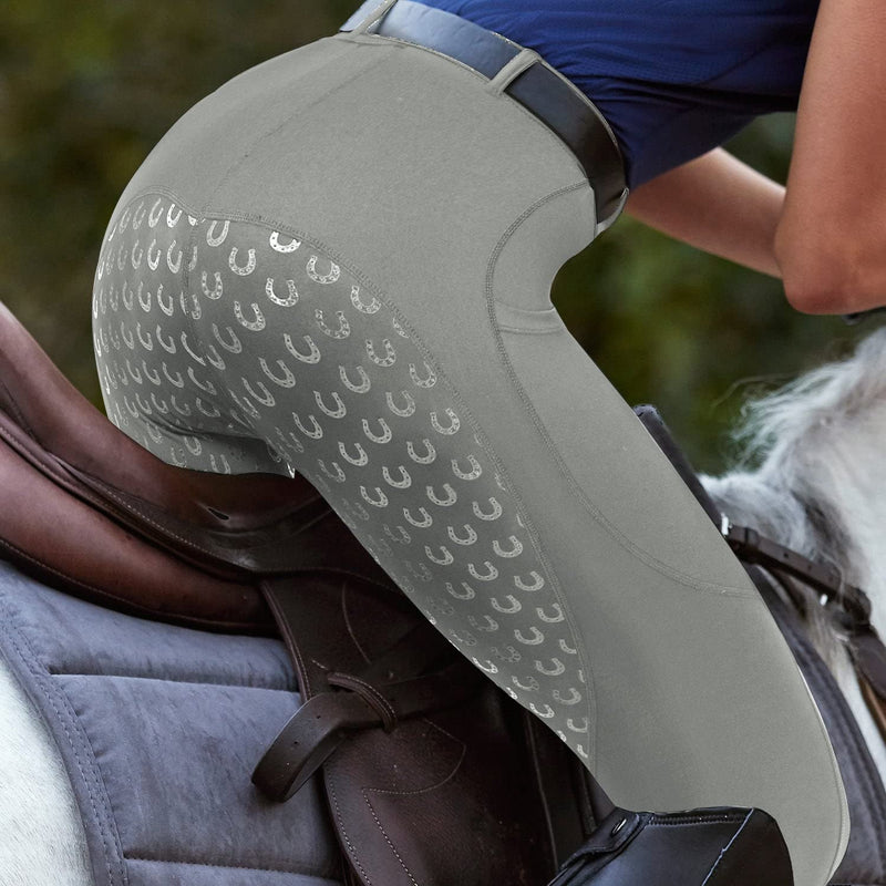 FitsT4 Sports Women's Full Seat Riding Tights Active Silicon Grip Horse Riding Tights Equestrian Breeches Large Grey - BeesActive Australia