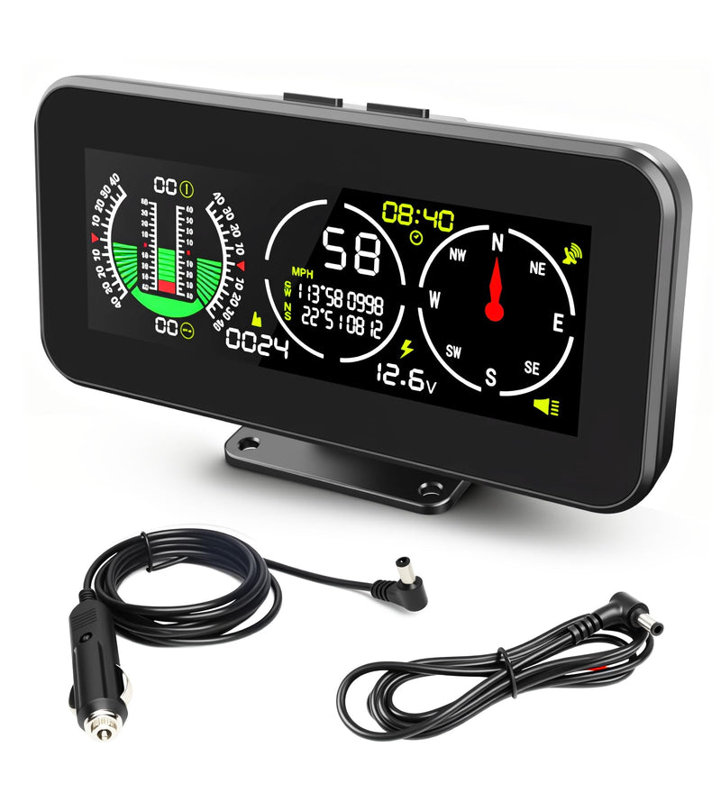 M60 Car Inclinometer for Off-Road SUV Vehicles, MPH KMH GPS Speedometer with Compass, Multifunctional Digital HUD Level Tilt Gauge Angle Slope Meter with Coordinate Display M60