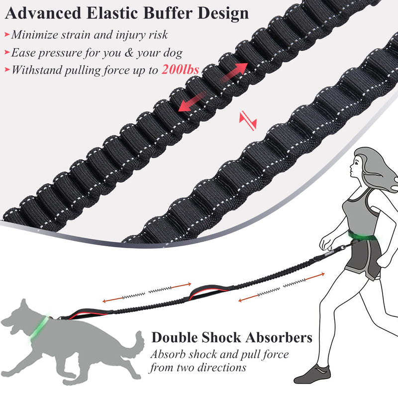 VIVAGLORY Hands Free Dog Leash Bungeetwin Running Dog Leash with Waist Belt for Running Walking & Jogging, Bungee & Around Waist for Pet, S, Black/Red Fits waist 25½"~44", Dual Bungee - BeesActive Australia