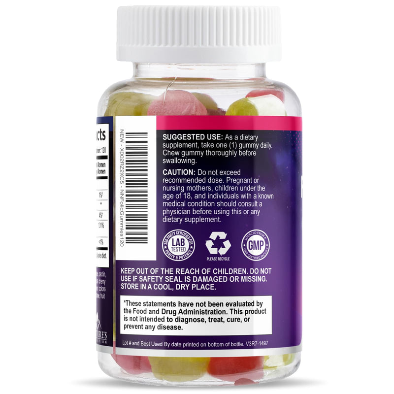 Folic Acid Gummies - Essential Prenatal Vitamins for Women - Daily Folate Vitamin B9 for Mom & Baby Development Support - Before During & After Pregnancy, Natural Orange & Cherry Flavor - 120 Gummies 120 Count (Pack of 1)