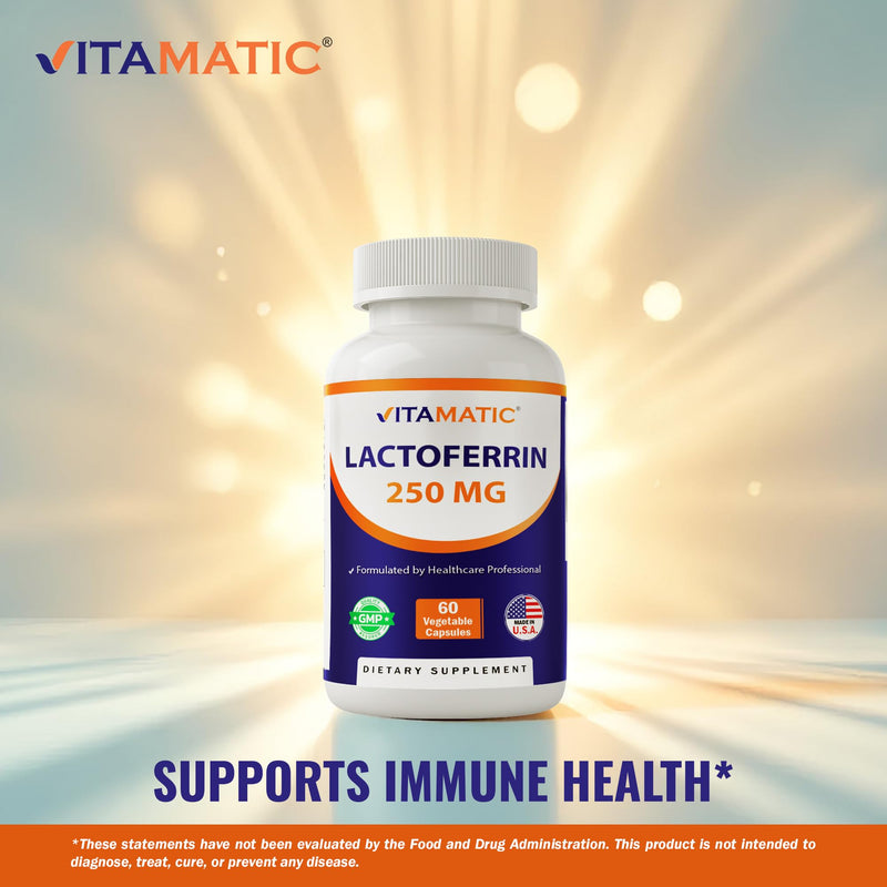 Vitamatic Lactoferrin 250mg – 60 Vegetable Capsules Promotes Healthy Immune Function* 60 Count (Pack of 1)