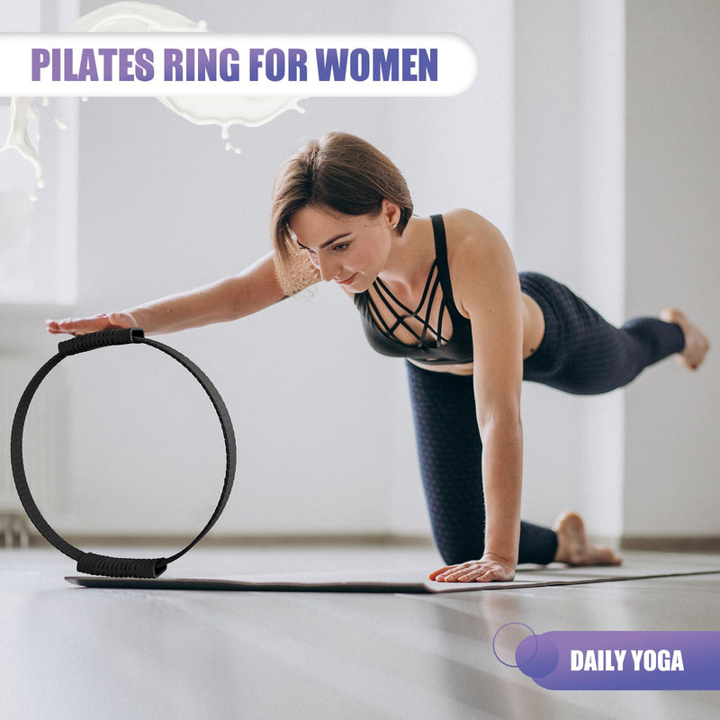 Pilates Ring, 13.5"/12" Silicone Magic Circle with Training Poster & Portable Bag, Pilates Ring Circle for Inner Thigh Workout, Yoga, Lose Weight & Physical Therapy for Women 13.5" Black