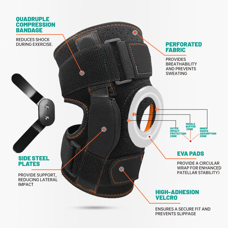 Hinged Knee Brace with Dual Side Stabilizers - Metal Hinge Support,4-way Adjustable Wraparound,for Meniscus Tear,ACL, PCL, MCL&Arthritis Pain Relief Large