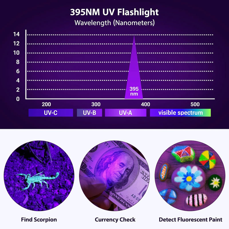 UV Flashlight, Portable Blacklight Flashlight, LED Torch with White and Ultraviolet Light Combo, Black Light Pet Urine Detector for Dog Cat Pee, ID Check, AC Leak, Bed Bug, Rocks, Resin 1 - BeesActive Australia