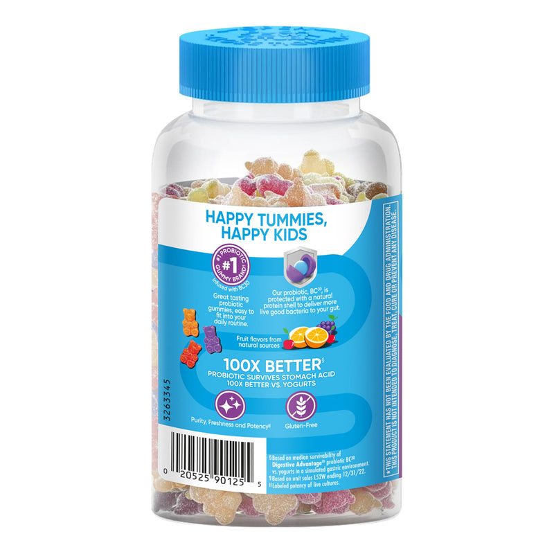 Digestive Advantage Daily Kids Probiotics - 2X 80ct Fruit Flavor Gummies natural fruit flavours 80 Count (Pack of 2)