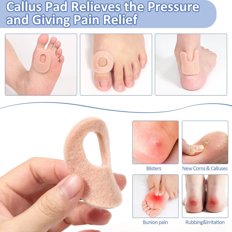 Shynek 72 Pcs Callus Pads, 3 Model Felt Callus Cushions for Bottom of Foot Self Adhesive Foot Corn Pads for Men and Women Reduce Foot and Toes Pain Relief, U Shaped, Oval Shape & Round Shape, Beige 72-beige - BeesActive Australia