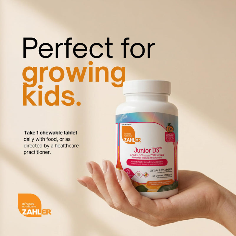 Zahler Junior D3 - Immune Health Support for Growing Kids - Vitamin D3 for Bone Health Support - Kosher, Gluten-Free & Dairy-Free - Orange, 120 Chewable Tablets (120 Servings)