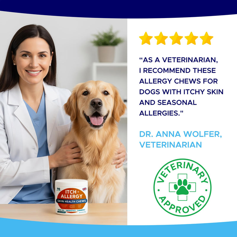 Itchy Dog Skin Relief - Allergy Support Chews - Skin & Coat Supplement - Omega 3 Fish Oil - Itching & Paw Licking - Dry Skin & Hot Spots - 90ct/Pork 90 Soft Chews